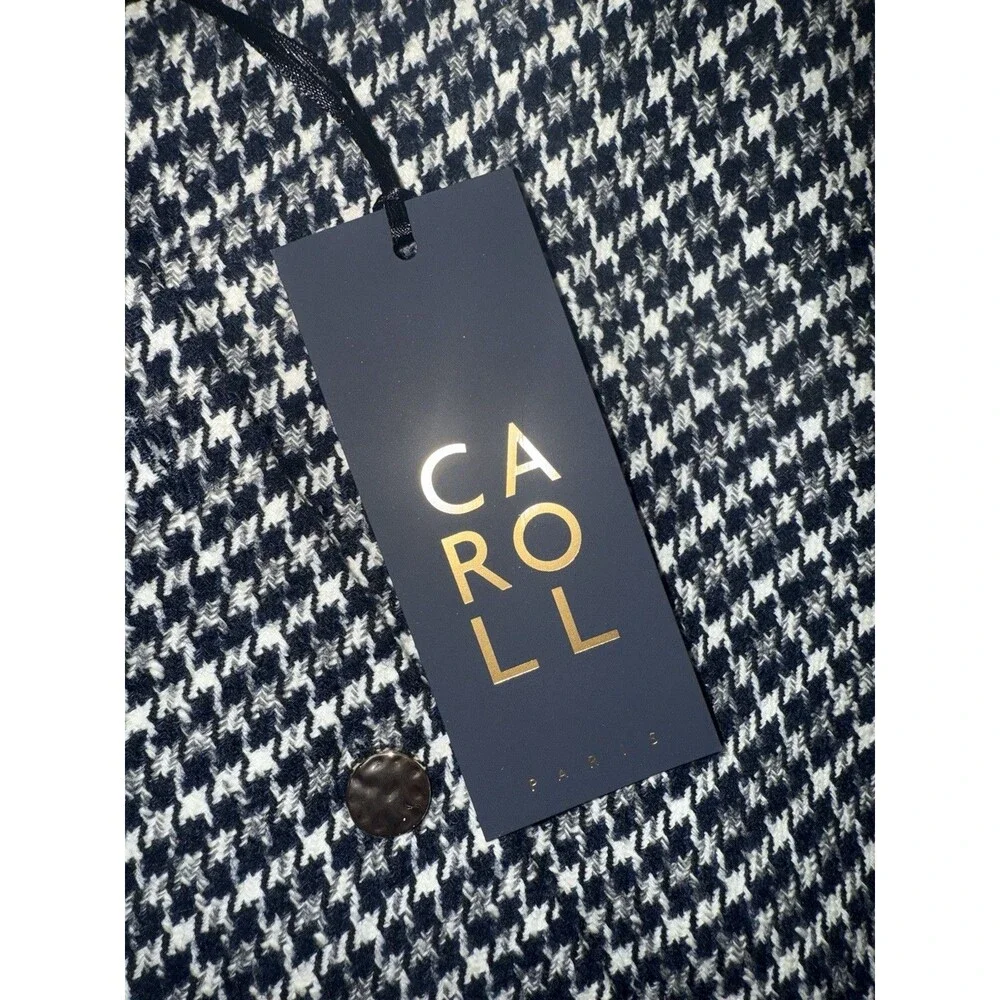 NWT Carroll Paris Blue Houndstooth Wool Tweed Gold Button Skirt Size 40 8/10 M/L